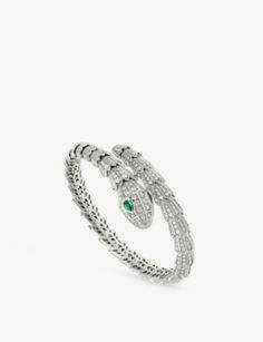 BVLGARI - Serpenti Tubolari 18ct white-gold, 3.89ct diamond and 0.26ct emerald bracelet | Selfridges.com