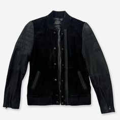 Used, Suede Allsaints Bomber/ Motto Jacket. Designer Black Leather Jacket For Fall, Black Leather Jacket For Winter, Black Leather Jacket For Winter Layering, Winter Black Leather Jacket, Designer Black Biker Jacket For Fall, Designer Black Biker Jacket For Work, Motto Jacket, All Saints, Black Gray