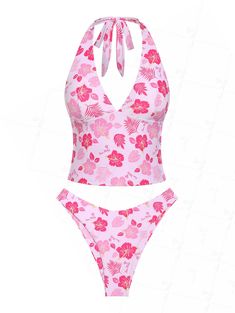 PRODUCT DESCRIPTIONFeatures:Wire Free,Padded (Removable Pads),LinedMaterial:Polyester,SpandexNeckline:HalterPattern Type:Floral,Plant,LeavesSwimwear Category:Tankini SetType:Tank Style SwimwearFabric Stretch:High Stretch Pink Swimsuit With Cover Up, Modest Cute Swimwear, Hawaii Bathing Suit, Cute Swim Suits, Tankini Y2k, Tankini With Skirt, Tankini Aesthetic, Bright Swimsuit, Floral Clothes