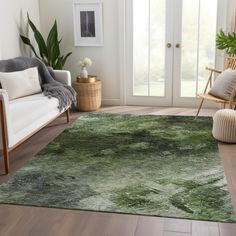 a living room scene with focus on the rug