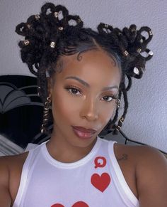 Loc Styles With Jewelry, Loc Ponytail With Bangs, Flowers In Locs, Locs With Hair Jewelry, Updos For Locs, Hairstyles For Locks, Locs With Accessories, Loc Jewelry Hairstyles, Locs Updo Styles