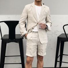 40% Cotton / 60% Linen. Flat. Include Blazer + Shorts. Notch Lapel. Side Vent. Single Breasts 2 Buttons. 2 Real Bound pocket. 1 Real Welt pocket. 1 Real Inside pocket. Sleeve Slit 4 Cuff Buttons. Full lined. Shorts:. Zipper closure. 2 Real Seam pocket. 2 Real Hip pocket. Machine wash / Hand wash. Color or size customization please note in the order Suit Shorts Men, Beige Suits For Men, Beige Blazer Outfit, Summer Outfits Shorts, Beach Costume, Outfits Shorts, Beige Suits, Couple Picture, Pieces Men