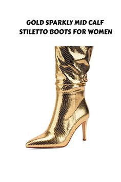 Discover our stunning collection of mid-calf boots for women! If you have a thicker calf, we recommend ordering a half size up or a full size bigger. These sparkly metallic boots boast a 9cm/3.5" heel height, while the classic stiletto heels and sexy pointed toes add both fashion-forward elements and comfort to your ensemble.