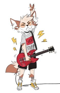 a drawing of a fox with a guitar in it's hand and the words short stuff on its chest