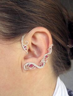 Pink beaded ear cuffs Vine Blue ear cuffs Elf earrings | Etsy Elegant Red Ear Cuff As Gift, Elegant Red Ear Cuff For Gift, Elegant Red Ear Cuff Gift, Elegant Handmade Sterling Silver Body Jewelry, Elegant Adjustable Wire Wrapped Ear Climbers, Elegant Wire Wrapped Metal Cartilage Earrings, Unique Gift Ear Climbers For Pierced Ears, Unique Gift Ear Climbers, Unique Sterling Silver Ear Cuff For Weddings