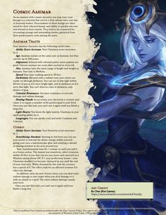 an image of a woman with blue hair in front of a page that has information about her abilities