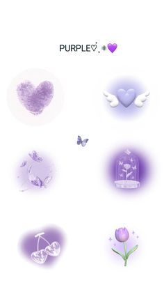 purple hearts and flowers are arranged in the shape of heart shapes