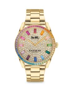 Coach Preston Pave Watch, 36mm Hottest Gifts 2022, Coach Watches Women, Coach Fashion, Coach Watch, Muslim Lifestyle, Rainbow Crystal, Fashion Decor, Jewelry Lookbook, High Leg Boots