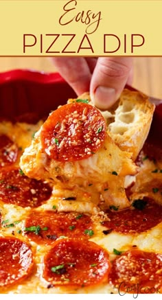 pizza dip with a piece of bread Fun Party Food, Oven Baked Pizza, Pizza Dip Recipes, Pepperoni And Cheese, Homemade Marinara