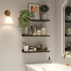 Excellent qualityCompared with the wooden boards made of soft Paulownia Woodour floating shelves are handmade with solid and long -lasting woodwhich makes you more comfortable in the next few years. Sturdy Floating Shelves, Bathroom Canisters, Modern Floating Shelves, Modern Farmhouse Bathroom, Wall Decor Set