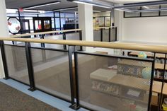 an empty library with bookshelves and shelves