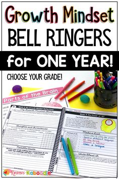 the growth minds bell ringers for one year is shown with pencils and markers