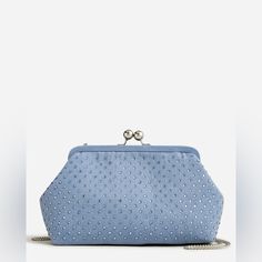 Just In Time For Spring Weddings, This Structured Clutch Features An Easy Clasp Closure And Tuck-Able Crossbody Chain That Works For Every Dress Code. Also Perfectly In Season: The Shimmery, Crystal-Embellished Canvas. Color- Blue 6"H X 9 1/4"W X 3"D; Drop Chain: 21 1/2". Cotton. Nwt Formal Blue Embellished Evening Bag, Blue Embellished Evening Bag For Formal Occasions, Chic Blue Embellished Bag, Chic Embellished Blue Bag, Elegant Light Blue Evening Clutch, Elegant Light Blue Bags For Party, Elegant Light Blue Party Bags, Elegant Light Blue Clutch For Evening, Formal Blue Embellished Bags