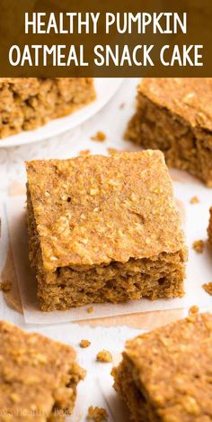 healthy pumpkin oatmeal snack cake with text overlay