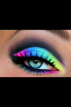 Rainbow Eye Makeup, Maquillage Yeux Cut Crease, Halloweenský Makeup, 80s Makeup, Neon Makeup, Rainbow Makeup, Eye Makeup Designs