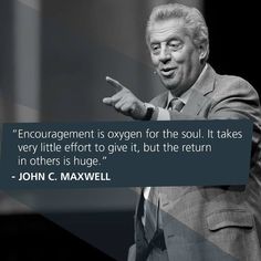 a man in a suit pointing at something with a quote from john c maxwell on it