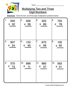 the multiplying two and three digit numbers worksheet is shown in this image