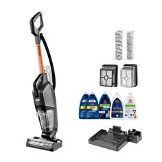 an image of a vacuum cleaner and cleaning supplies