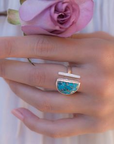 Copper Turquoise Ring * Adjustable Sterling Silver * Statement * Gemstone * Bridal * Wedding * Half Moon * Boho * Bohemian * Handmade*BJR115 Turquoise Birthstone, Big Stone Ring, Designer Handmade Jewellery, Bohemian Handmade, Copper Turquoise, Labradorite Ring, Blue Topaz Ring, White Ring, Metal Bands