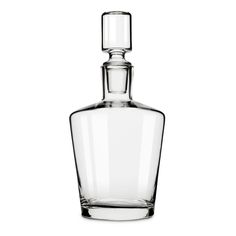 an empty glass bottle on a white background