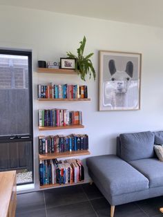 a living room filled with furniture and books