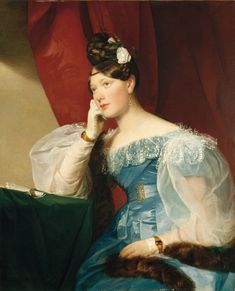 a painting of a woman in a blue dress