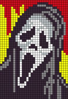 a pixellated image of a person with long hair and a skull on it's face