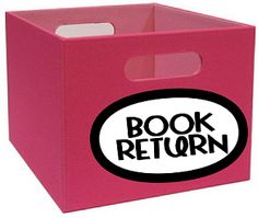 a pink box with the words book return on it