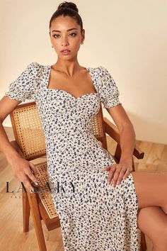 Lasaky - Exquisite Silk Floral Printed Maxi Dress Knee-length Mini Dress With Floral Print And Fitted Bodice, Elegant Fitted Midi Dress For Vacation, Chic Sheath Dress With Floral Print, Chic Fitted Midi-length Floral Dress, Elegant Fitted Mini Dress For Vacation, Floral Print Dress With Fitted Bodice For Vacation, Knee-length Fitted Midi Dress For Vacation, Fitted Knee-length Midi Dress For Vacation, Vacation Floral Print Dress With Fitted Bodice