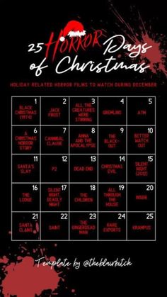 the calendar for horror days and christmas