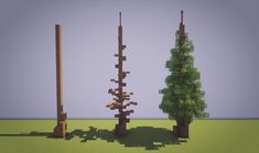 three different types of trees are shown in this minecraft scene, one is tall and the other is short