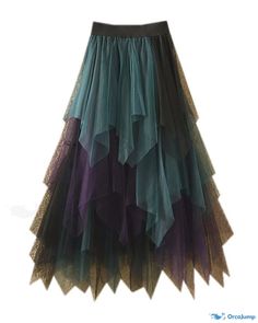 OrcaJump - Chic Midi length Dress: Irregular Mesh with Color Block A-line Design and Flared Skirt Gonna In Tulle, Purple Teal, Fall Skirts, Tutu Skirt, Midi Length Dress, Flared Skirt, Teal Colors, Types Of Skirts, Line Design