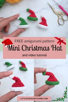 crocheted mini christmas hats with text overlay