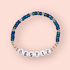 Bestie Blue and Green Word Bracelet for Women Custom Word - Etsy Word Bracelet, Handmade Jewelry Gift, Stackable Bracelets, Letter Beads, Name Bracelet, Seed Beads, Jewelry Gifts, Jewelry Bracelets, Bracelet