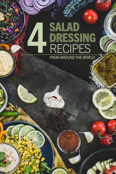 the cover of 4 salad dressing recipes from around the world