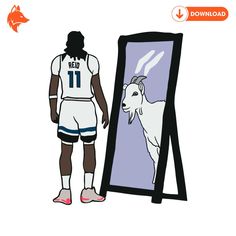 a man standing in front of a drawing of a goat