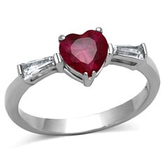 Your heart speaks love  and this beautiful ring speaks elegance! Made of stainless steel  this women's ring is known for it's high-polished finish. Studded with a ruby-hued cubic zirconia stone in a charming heart shape  you will instantly fall for the ring. Be it for engagement or a blissful Valentine's surprise  this lovely ornament will be the ideal choice!    

Product Features:  
Stainless steel heart design engagement ring with CZ stones  
AAA grade ruby and clear colored cubic zirconia st 2 Carat Ring, Ruby Heart, Wedding Promises, Engagement Style, Stainless Steel Ring, Cz Ring, Fashion Ring, Beautiful Heart, Ruby Ring