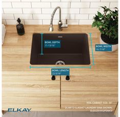 an image of a kitchen sink with measurements