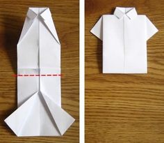 an origami shirt and tie is cut into two pieces to make it look like they are folded