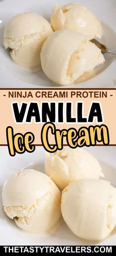 vanilla ice cream recipe on a white plate