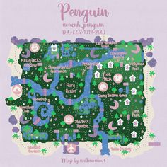 a map with animals and other things in the middle, including houses, trees, and water