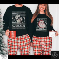 Get into the holiday spirit with these funny Christmas couple tees, perfect for spreading holiday cheer and making everyone smile! These matching Xmas shirts are ideal for couples' holiday outfits, whether you're cozying up at home in his and hers pajamas or dressing up for a festive Xmas party. Celebrate in style with these Noel couple shirts, great for an Xmas vacation or as a fun Xmas party costume--because nothing says "Holiday Cheer" like a playful couple matching Xmas tee! See our other de Couples Christmas Party Outfits, Christmas Matching Pajamas Couple, Couples Christmas Pajamas, Playful Couple, Couples Holiday, Christmas Couples, Couples Outfits, Couples Christmas, Couple Tees