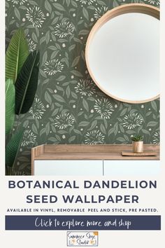 botanical dandelion seed wallpaper available in vinyl, removable and stenciled