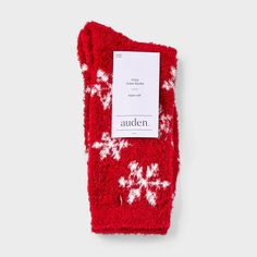 Wrap your feet in warmth and comfort with the Women's Snowflake Cozy Crew Socks - Auden™ 4-10. These soft, snug socks feature a playful snowflake pattern that adds a fun touch to your loungewear. Perfect for chilly days or relaxing at home, they’re made to keep your feet warm all day long. With a comfy fit and a bit of flair, these socks are a cozy essential for your wardrobe. Auden™: Fit for you in every way. Cozy Red Socks For Winter, Cozy Red Winter Socks, Cozy Winter Socks Perfect For Gifts, Cozy Winter Socks For Gift, Cozy Winter Socks For Gifts, Opaque Tights, Snowflake Pattern, Socks And Hosiery, Comfy Fits