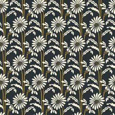 a black and white flower pattern with gold accents on the bottom half of the image