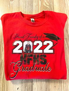 Customize your very own graduation shirts, perfect for representing the soon to be Grad! Full color, high quality apparel made here. No better way to show your support for the senior. If you would like to purchase crewnecks, see my other listing. Add a back design for $7-$10 more! Free shipping included in price.Please email me at m_mills@spoilthemcreatively if you would like to discuss design ideas prior to ordering. Turnaround time: 5-14 business days + shipping time. Turnaround times may be l Collegiate Crew Neck T-shirt With Custom Print, Collegiate Custom Print Crew Neck T-shirt, End Of School Year Custom Print Crew Neck T-shirt, Short Sleeve T-shirt With Text Print For Graduation, Casual Short Sleeve T-shirt For Graduation Gift, Cotton T-shirt With Custom Print For Graduation, Casual Crew Neck Top For Graduation Gift, Crew Neck Tops For Graduation, Casual Tops With Custom Print For Graduation