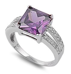 Sterling Silver Amethyst Square CZ Ring Engagement Rings Princess, Split Shank Engagement Rings, Cz Rings Engagement, Princess Cut Rings, Princess Cut Engagement Rings, Silver Plated Jewelry, Cz Ring, Garnet Rings, Sterling Silver Bands