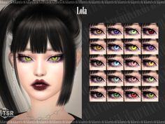 various colored eyes with black hair and bangs