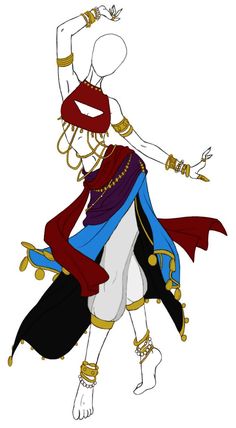 Genie Outfit Female Drawing, Dnd Dancer Outfit, Fantasy Dancer Outfit Art, Fantasy Clothes Drawing Reference Male, Harem Pants Drawing, Anime Clothes Female Casual, Goddess Clothing Drawing, Fantasy Clothing Design Sketches, Fantasy Dancer Outfit