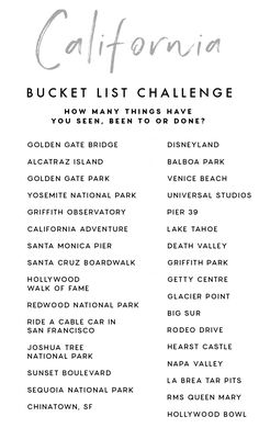 the california bucket list is shown in black and white